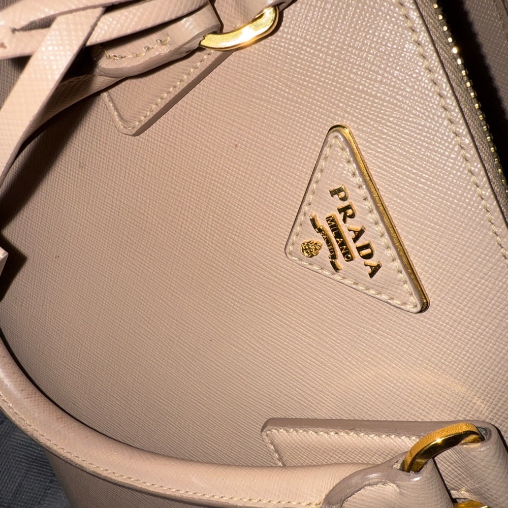Prada Cream Saffiano Leather Shoulder Bag with Gold Logo